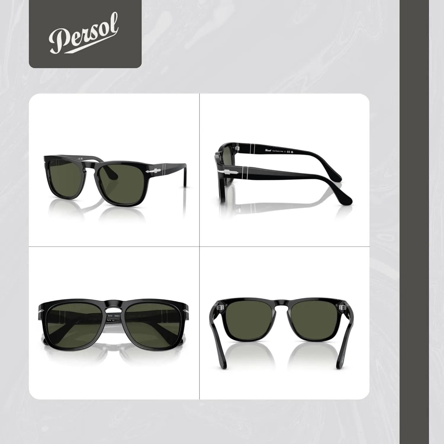 Persol Elio PO3333S Square Sunglasses for Men for Women   BUNDLE With Designer iWear Complimentary Eyewear Kit
