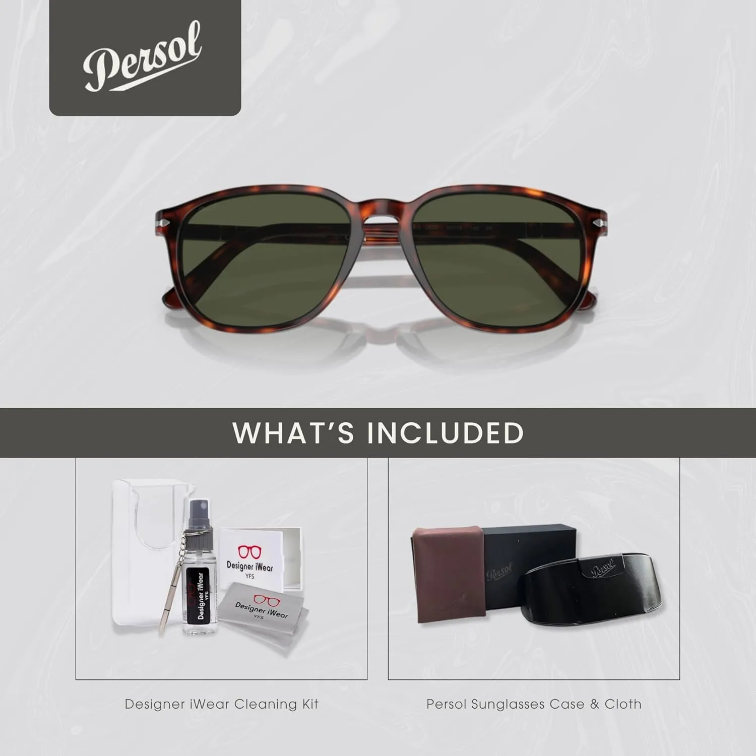 Persol PO3019S Square Sunglasses for Men   Bundle with Designer iWear Kit