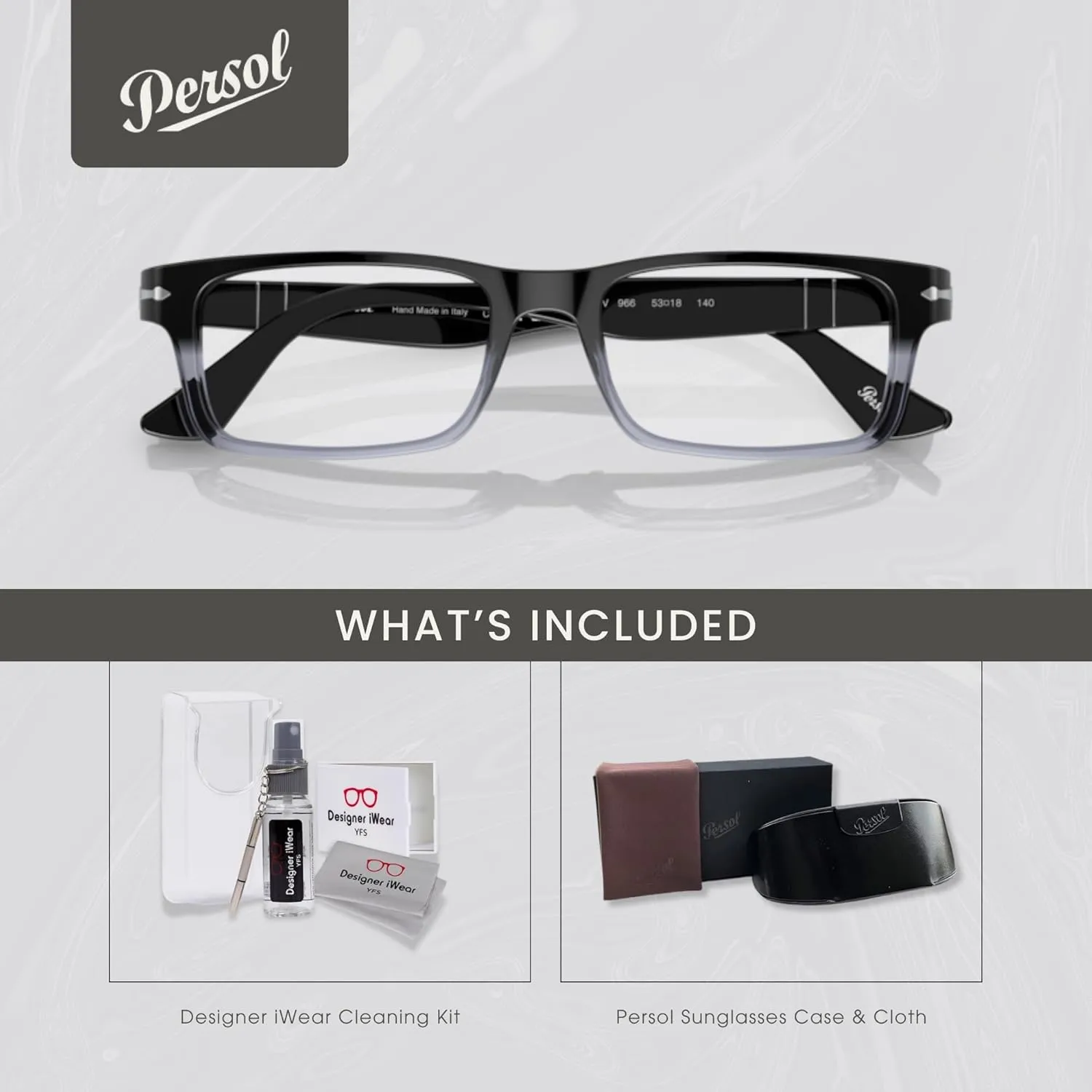 Persol PO3050V Rectangle Eyeglasses for Men   BUNDLE With Designer iWear Eyewear Kit