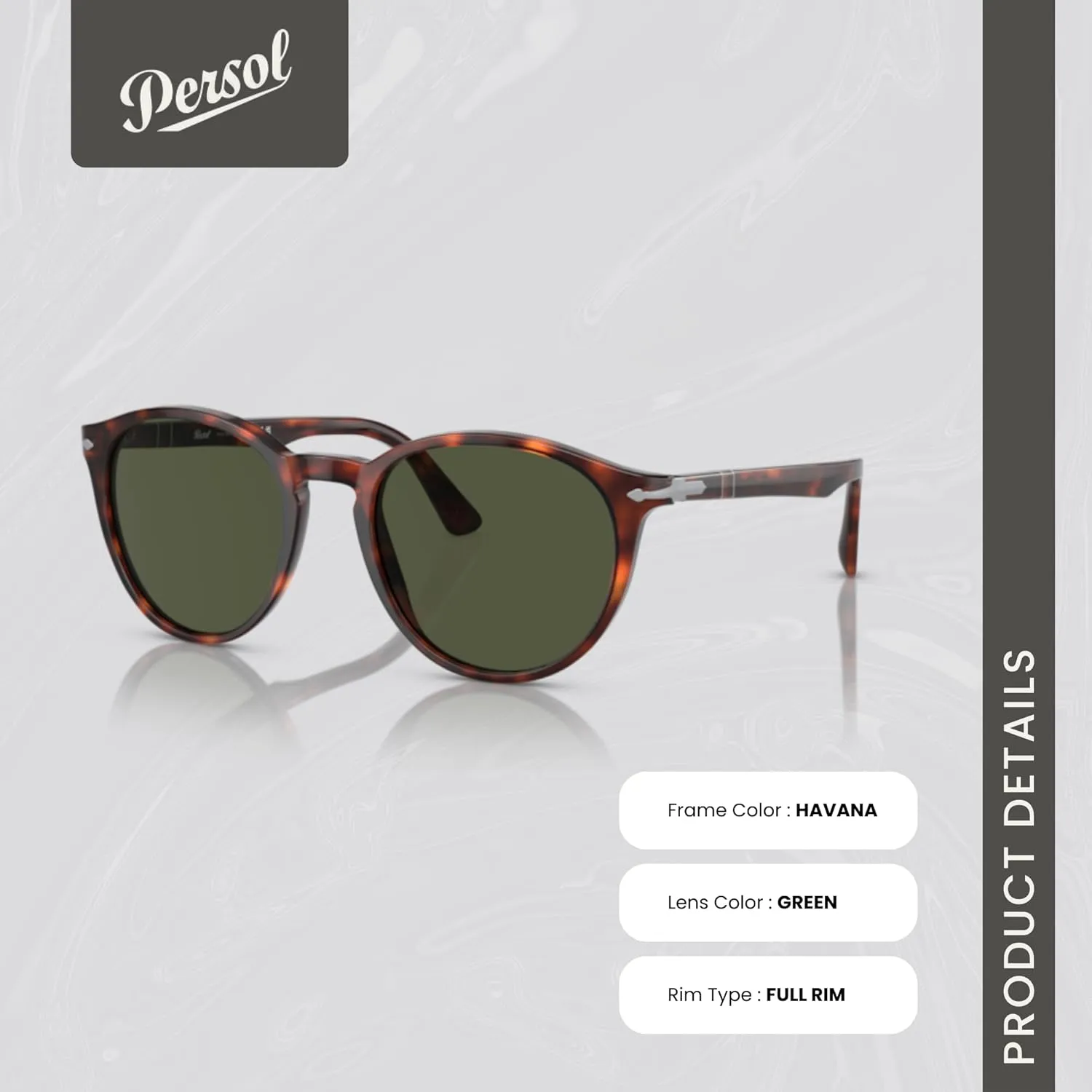 Persol PO3152S Round Sunglasses for Men   BUNDLE With Designer iWear Eyewear Kit