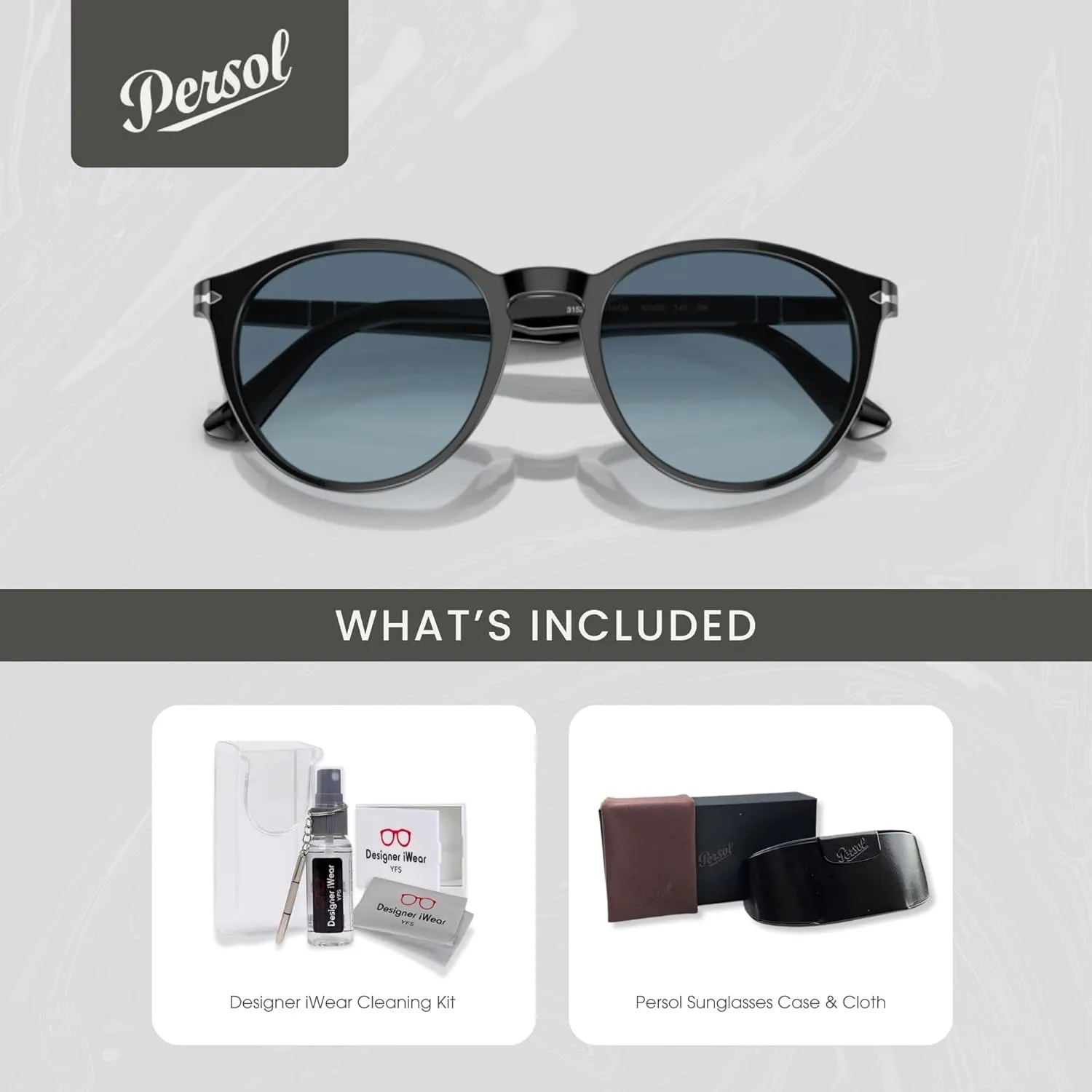 Persol PO3152S Round Sunglasses for Men   BUNDLE With Designer iWear Eyewear Kit