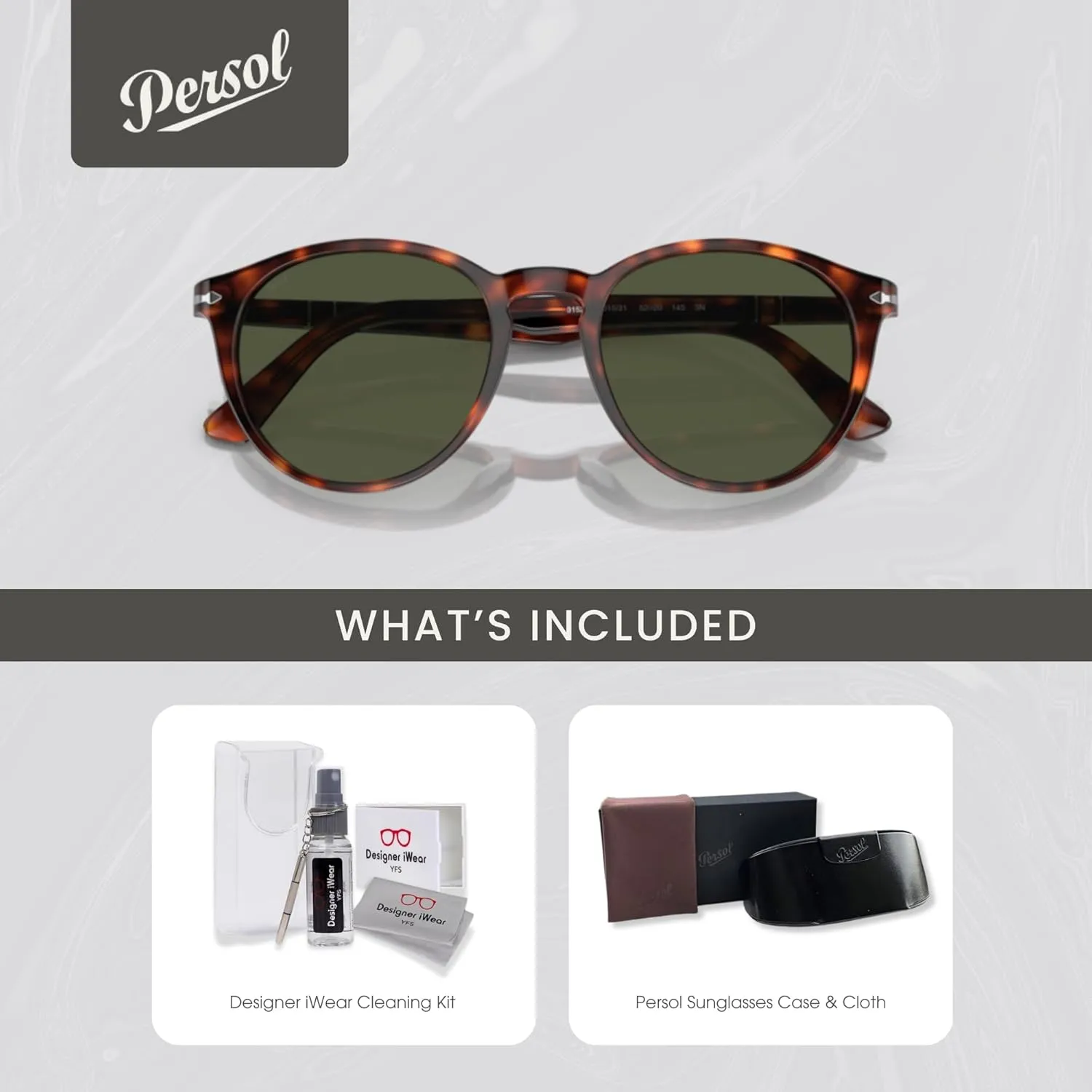Persol PO3152S Round Sunglasses for Men   BUNDLE With Designer iWear Eyewear Kit