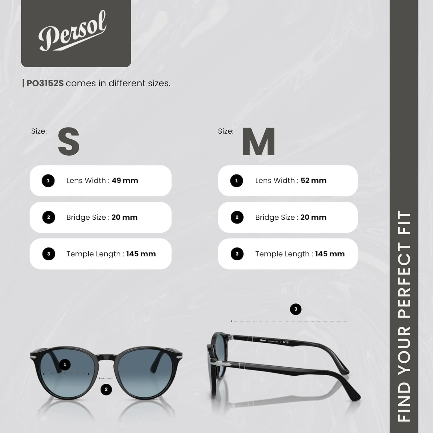 Persol PO3152S Round Sunglasses for Men   BUNDLE With Designer iWear Eyewear Kit