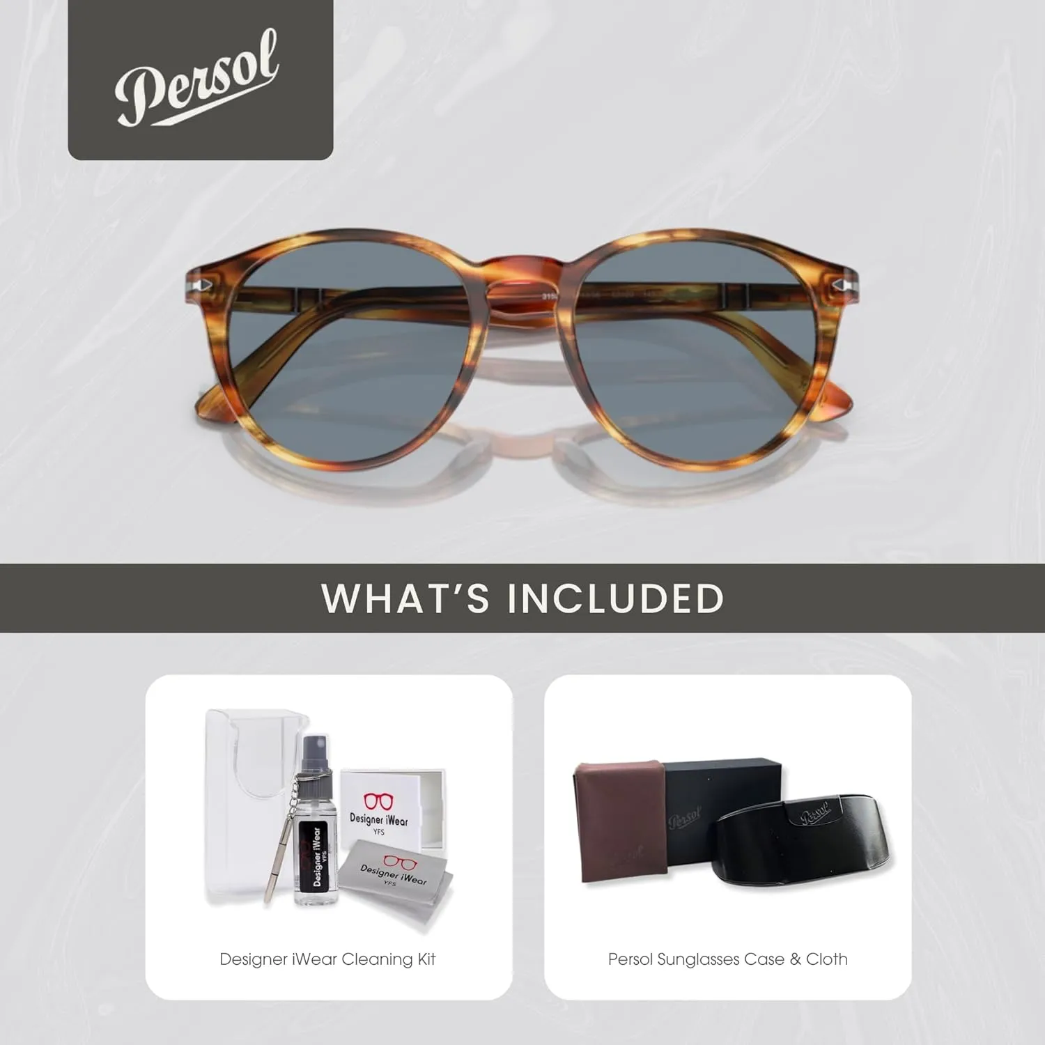 Persol PO3152S Round Sunglasses for Men   BUNDLE With Designer iWear Eyewear Kit