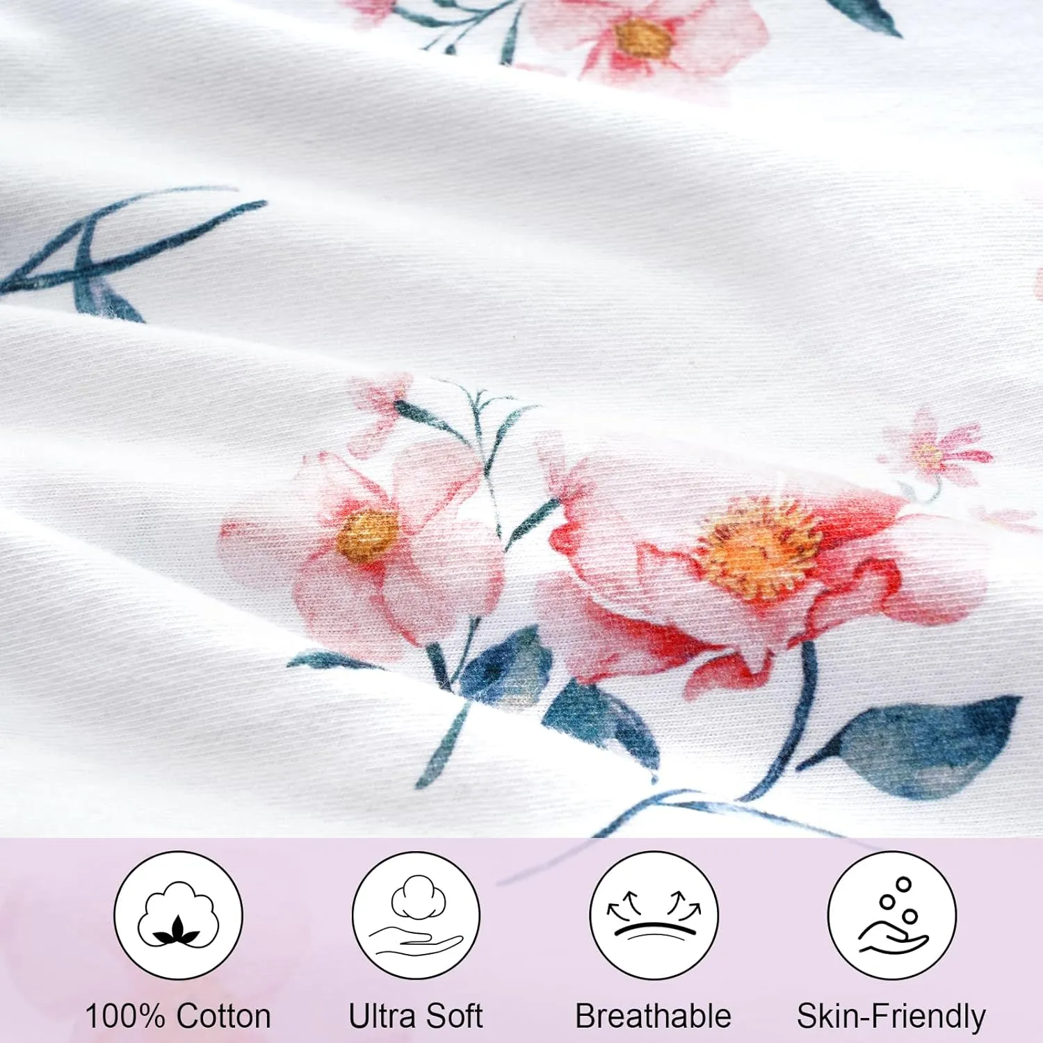 PHF 100% Cotton Baby Sleep Sack, 2-Way Zipper Baby Wearable Blanket, 0-6 Months TOG 0.5 Toddler Sleeping Sack, 2 Pack Sleeveless Soft Sleeping Bags for Baby Boys Girls, Small, Floral