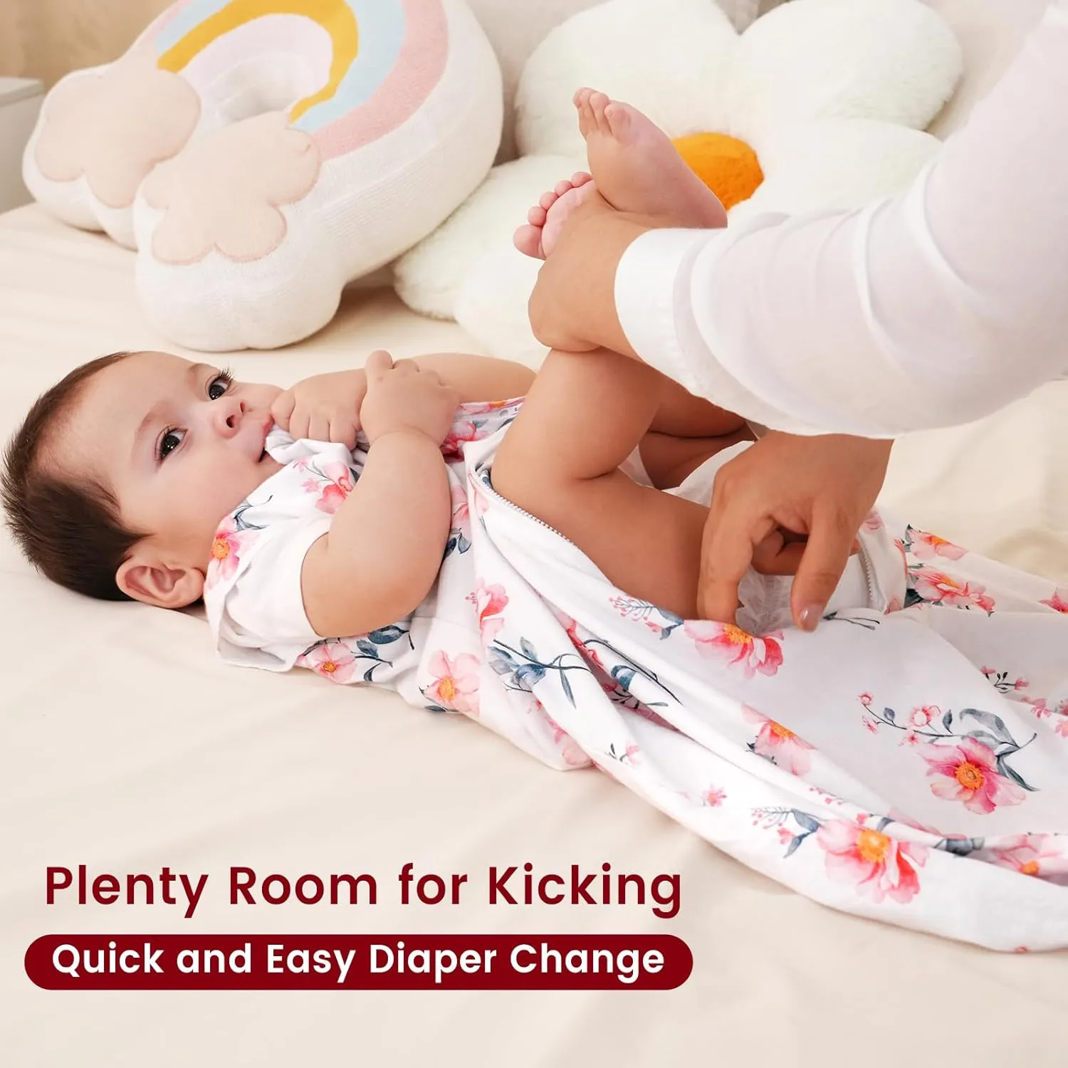 PHF 100% Cotton Baby Sleep Sack, 2-Way Zipper Baby Wearable Blanket, 0-6 Months TOG 0.5 Toddler Sleeping Sack, 2 Pack Sleeveless Soft Sleeping Bags for Baby Boys Girls, Small, Floral