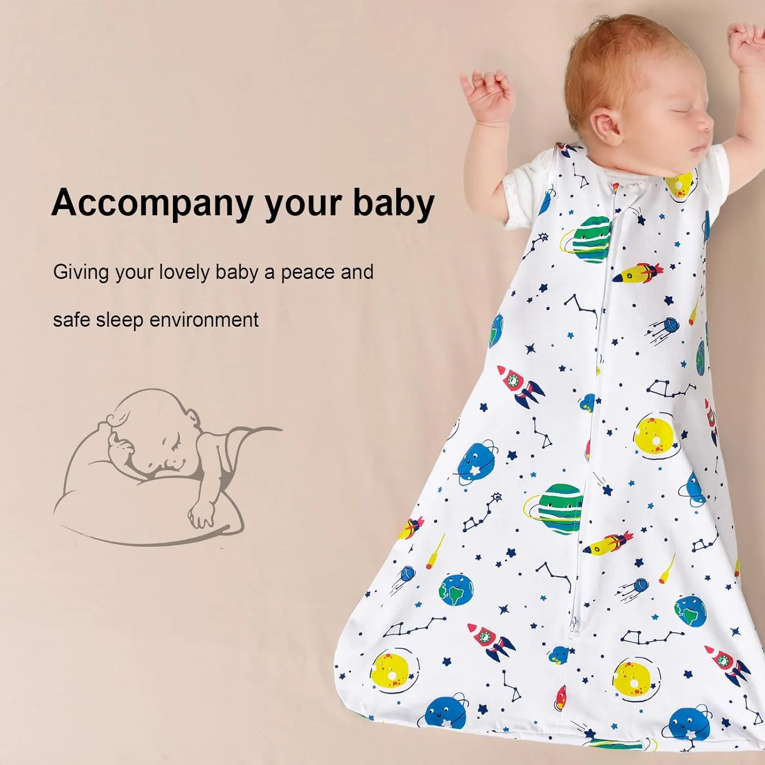 PHF 100% Cotton Baby Sleep Sack, 2-Way Zipper Baby Wearable Blanket, 18-24 Months TOG 0.5 Toddler Sleeping Sack, 2 Pack Sleeveless Soft Sleeping Bags for Baby Boys Girls, X-Large, Space