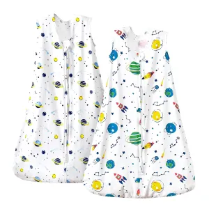PHF 100% Cotton Baby Sleep Sack, 2-Way Zipper Baby Wearable Blanket, 18-24 Months TOG 0.5 Toddler Sleeping Sack, 2 Pack Sleeveless Soft Sleeping Bags for Baby Boys Girls, X-Large, Space