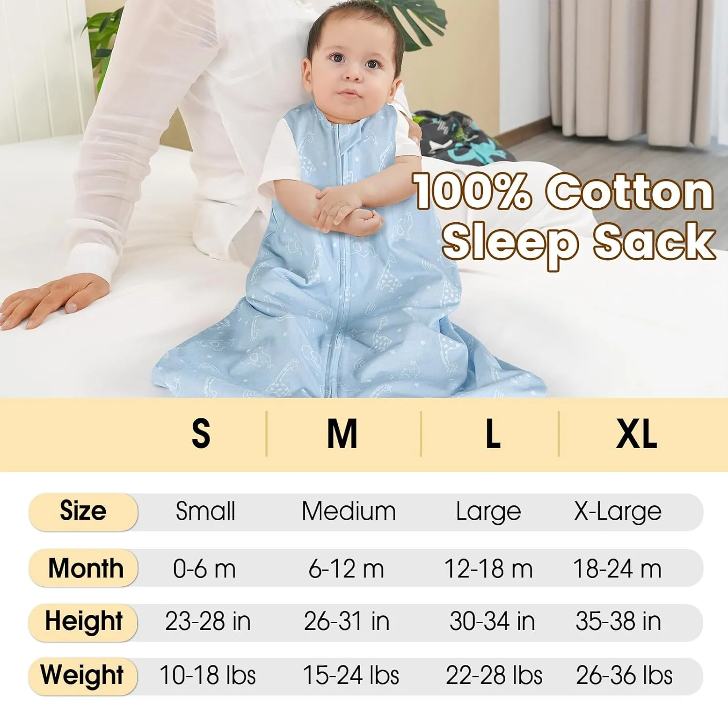 PHF 100% Cotton Baby Sleep Sack, 6-12 Months Baby Wearable Blanket, 2-Way Zipper Infant Sleeping Sack for Baby Boys Girls, 2 Pack Comfy Medium Size Sleeveless Sleeping Bags, Animal
