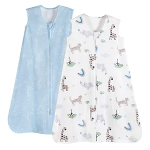 PHF 100% Cotton Baby Sleep Sack, 6-12 Months Baby Wearable Blanket, 2-Way Zipper Infant Sleeping Sack for Baby Boys Girls, 2 Pack Comfy Medium Size Sleeveless Sleeping Bags, Animal