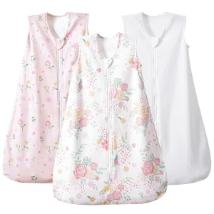 PHF 3 Pack Warm Micro-Fleece Baby Sleep Sack 12-18 Months, Soft Baby Wearable Blanket, 2-Way Zipper Sleeping Bags, Comfy Toddler Sleeping Sack for Girls, Large Size, Rose Floral
