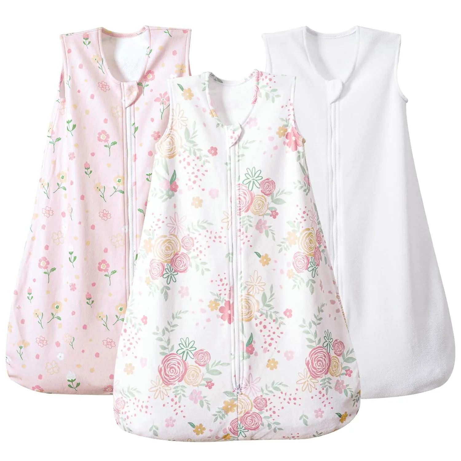 PHF 3 Pack Warm Micro-Fleece Baby Sleep Sack 12-18 Months, Soft Baby Wearable Blanket, 2-Way Zipper Sleeping Bags, Comfy Toddler Sleeping Sack for Girls, Large Size, Rose Floral