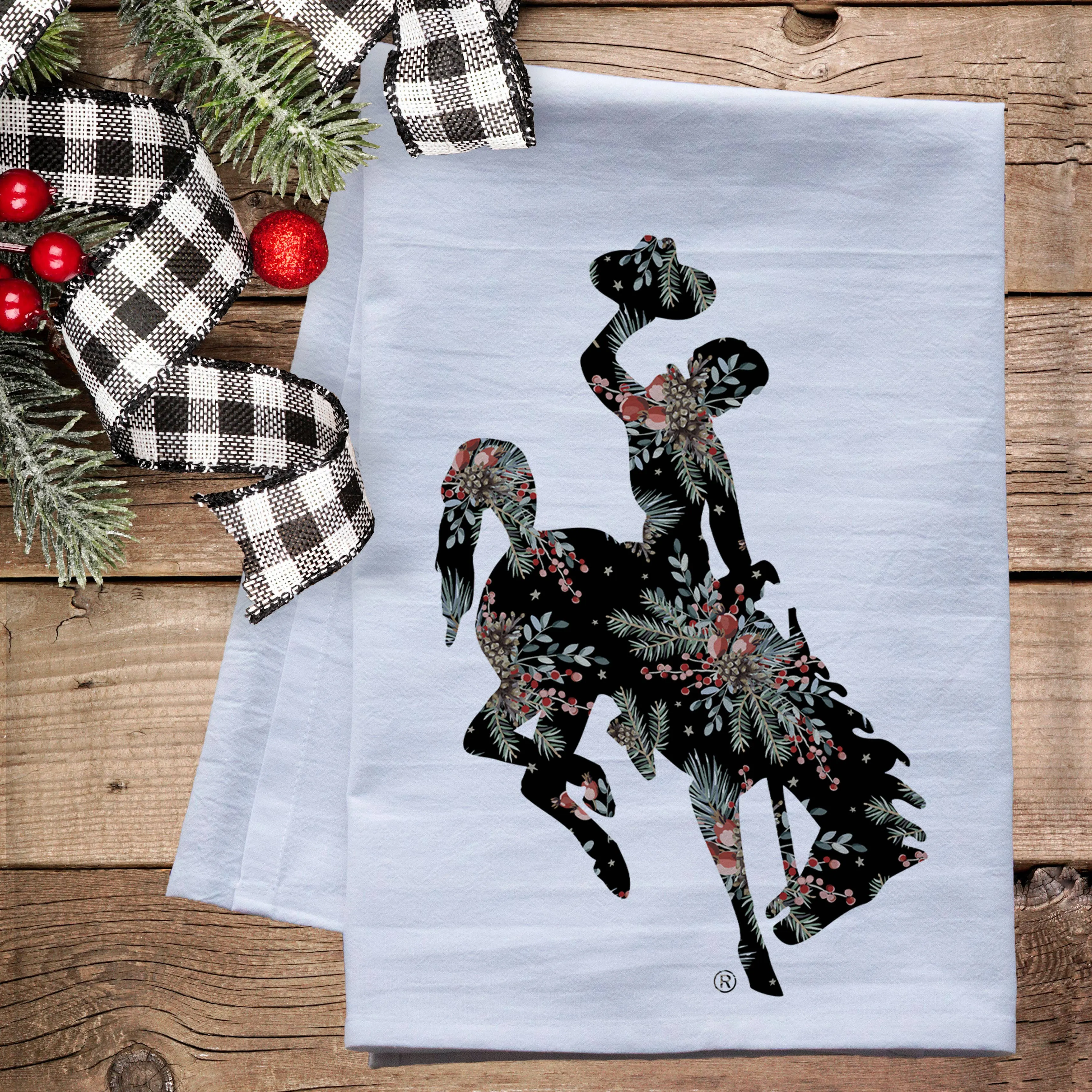 Pine & Pip Berries Wyoming Steamboat Flour Sack Tea Towel