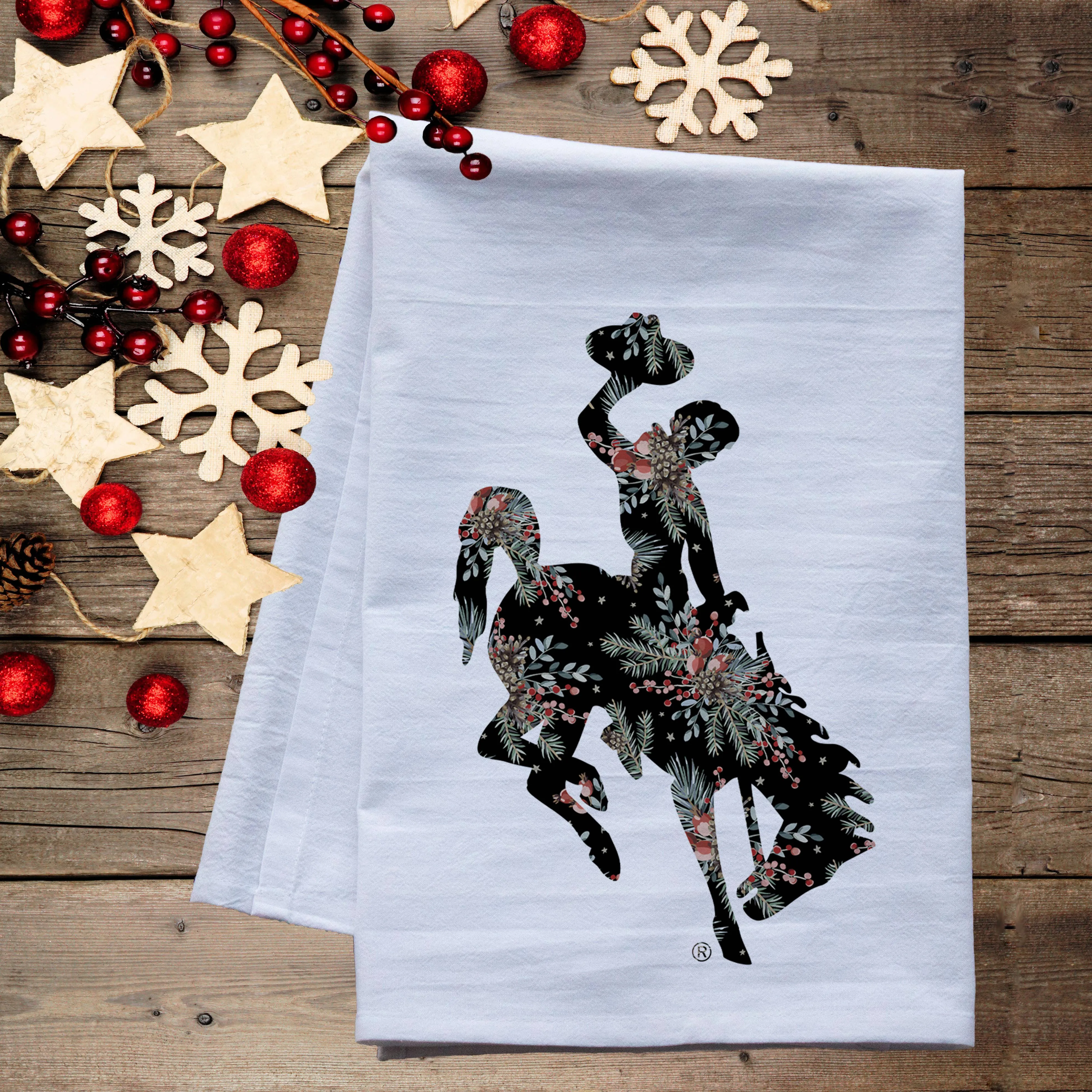 Pine & Pip Berries Wyoming Steamboat Flour Sack Tea Towel