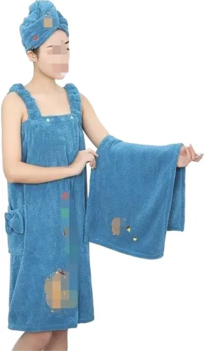 Pineapple Bath Skirt Bath Towel Women's Three Piece Household Bathrobe Bath Hat Set Dry Hair Hat (D As showns)