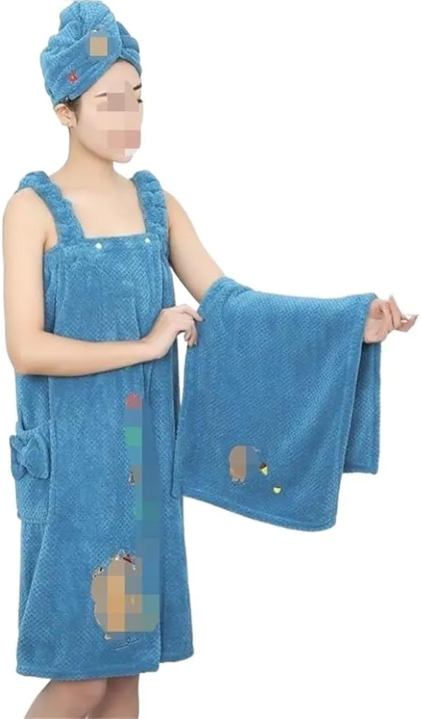 Pineapple Bath Skirt Bath Towel Women's Three Piece Household Bathrobe Bath Hat Set Dry Hair Hat (D As showns)