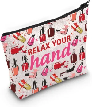 PLITI Nail Technician Gifts Nail Tech Graduation Gift Nail Artist Appreciation Gift Relax Your Hand Manicurist Makeup Bag (Relax Hand Bag)