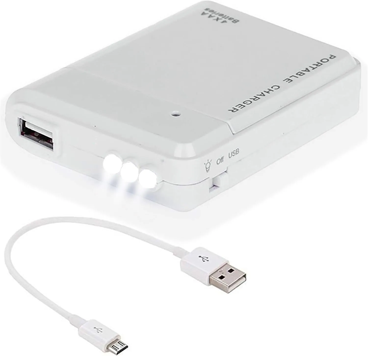Portable AA Battery Travel Charger for mobiado Grand Touch Aston Martin and Emergency Re-Charger with LED Light! (Takes 4 AA Batteries) [White]