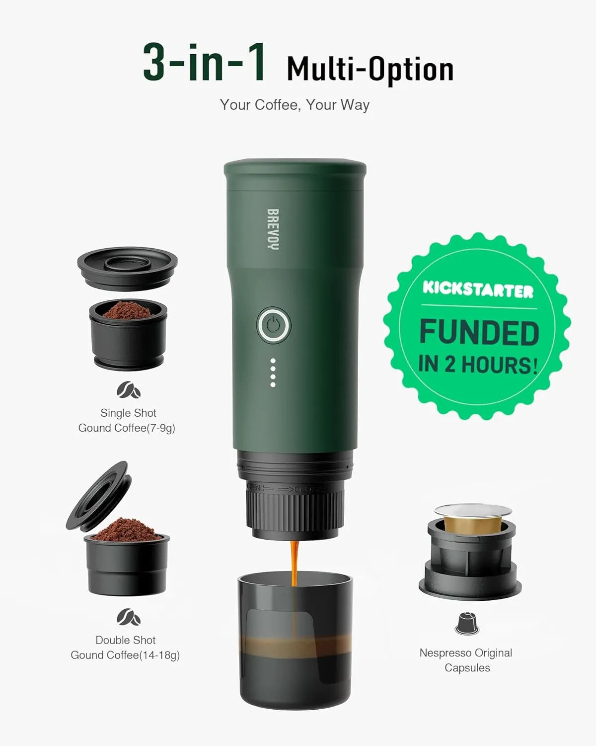 Portable Electric Espresso Machine, Ground Coffee & Capsule, Self-Heating, 20 Bar 12V Mini Car Travel Coffee Maker with 9000mAh Battery-Ideal for Camping, RV, Hiking, Office