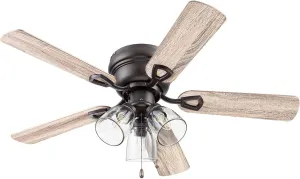Portage Bay Ceiling Fans Renton 42" Bronze Indoor Fan with Clear 3 Light LED Multi Arm; E26/B11 Bulb and Pull-Chains, Traditional Style, 5 Reversible Barnwood/Dark Chestnut Blades, 51436
