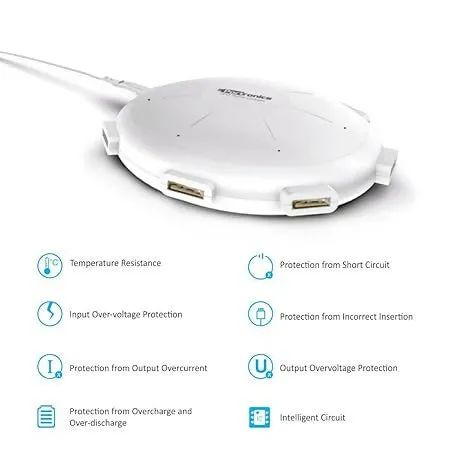 Portronics UFO 6-Port USB Charger – Multi-Device Charging Station, 8A Output (White)