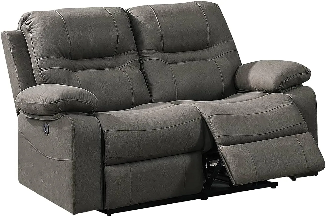 Poundex Slate Blue Breathable Leatherette Power Loveseat