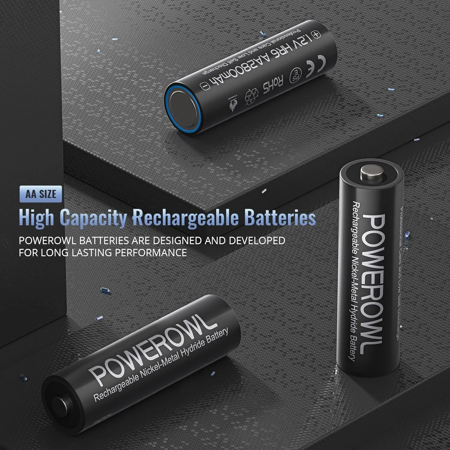 POWEROWL AA Batteries Rechargeable Kit, High Capacity 2800mAh 1200 Cycles 1.2V NiMH Double A Battery - 8 Count w/Charger