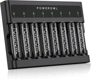 POWEROWL AA Batteries Rechargeable Kit, High Capacity 2800mAh 1200 Cycles 1.2V NiMH Double A Battery - 8 Count w/Charger
