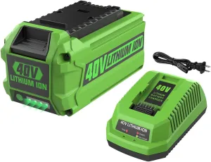Powilling 40V 6.5Ah 29462 29472 Replacement for 40V Greenworks Battery and Charger 29482, Compatible with Greenworks G-MAX Battery 20202 29252 22262