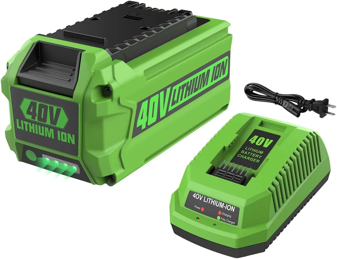 Powilling 40V 6.5Ah 29462 29472 Replacement for 40V Greenworks Battery and Charger 29482, Compatible with Greenworks G-MAX Battery 20202 29252 22262