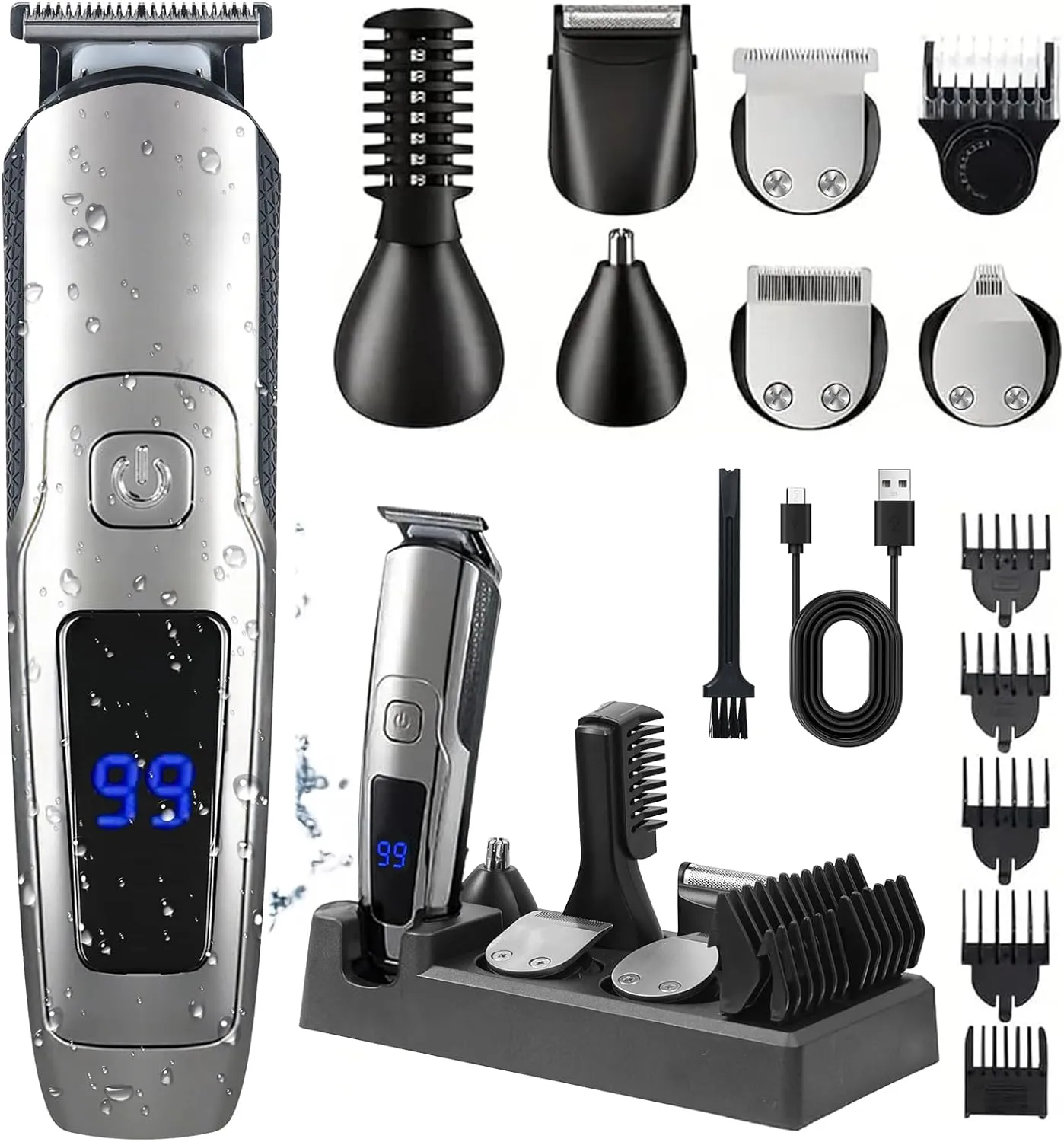 Premium Beard Trimmer for Men, 20 Length Settings, Waterproof Electric Razor for Men, Hair Trimmer, Nose Hair Trimmer, Cordless Hair Clippers, All-in-One Grooming Kit
