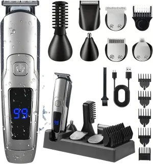 Premium Beard Trimmer for Men, 20 Length Settings, Waterproof Electric Razor for Men, Hair Trimmer, Nose Hair Trimmer, Cordless Hair Clippers, All-in-One Grooming Kit