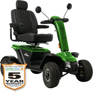 Pride Redesigned Baja Wrangler 2, Heavy Duty Outdoor Mobility Scooter, 450 lbs. Weight Capacity, with 5-Year Extended Warr (Green Machine, 18” x 18-20” Seat, 75 AH Battery)