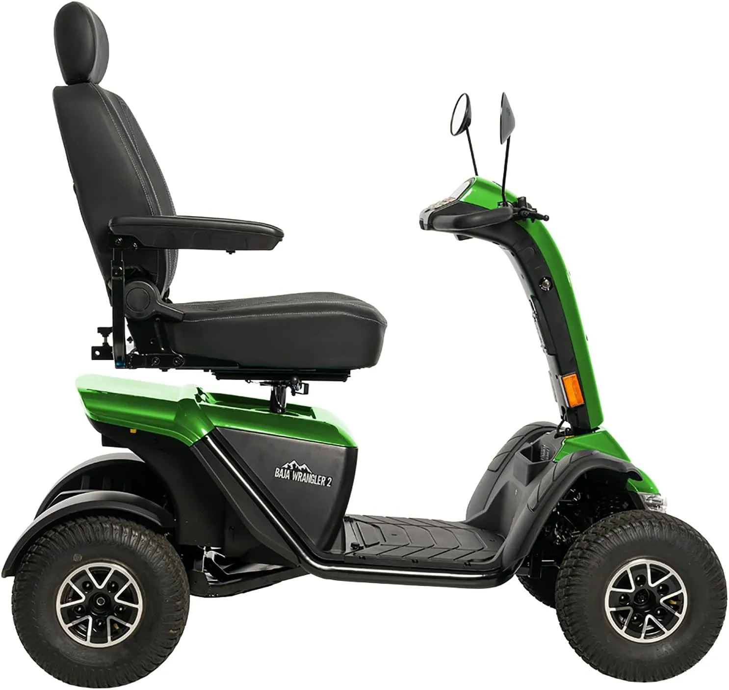 Pride Redesigned Baja Wrangler 2, Heavy Duty Outdoor Mobility Scooter, 450 lbs. Weight Capacity, with 5-Year Extended Warr (Green Machine, 18” x 18-20” Seat, 75 AH Battery)