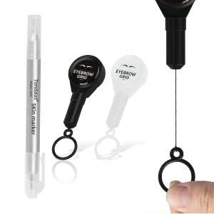 Professional Eyebrow Mapping Kit with Waterproof Skin Marker Pen & Dual Stretchable Mapping Strings (Black/White) - Microblading Kit for Eyebrow Shaping, Reusable Makeup Tools for Beginners