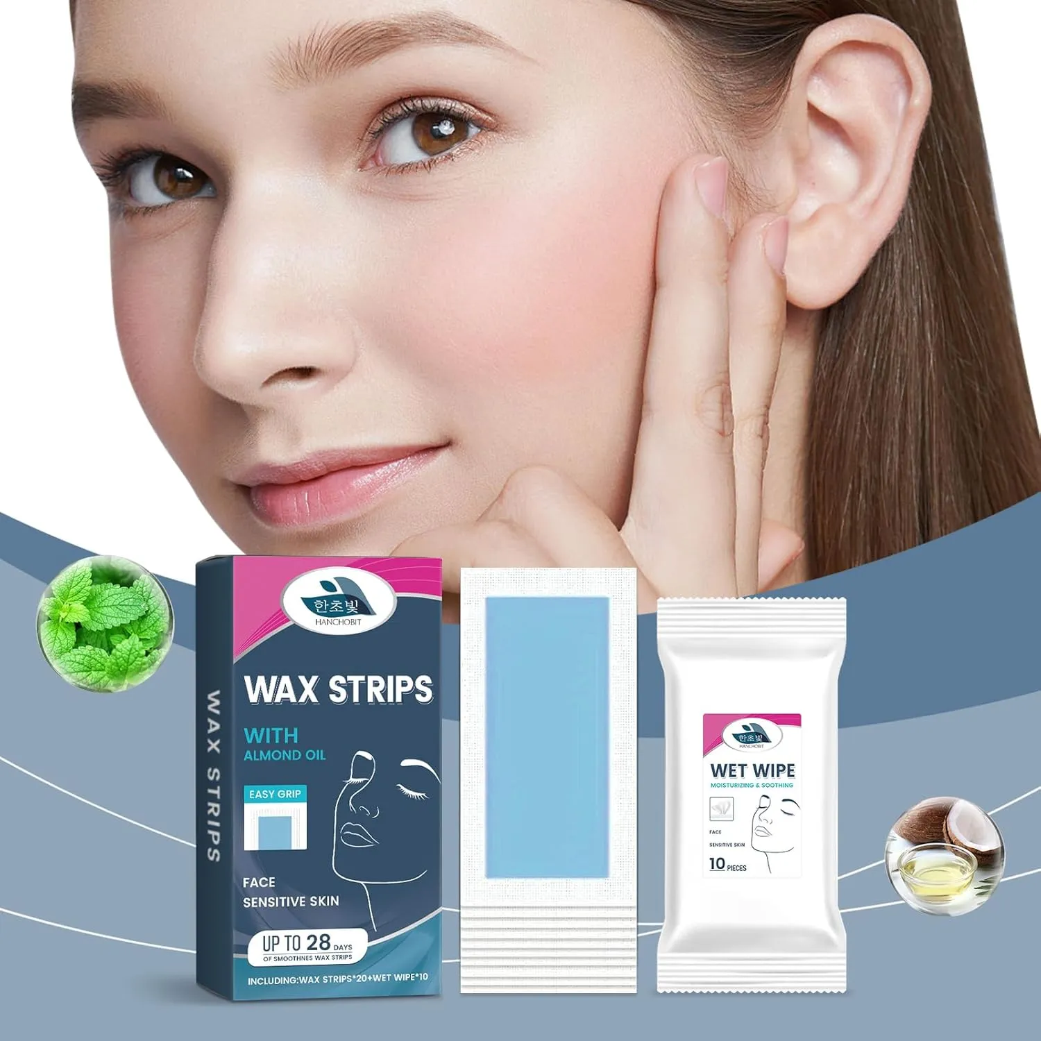 Professional Face Wax Strips 20 Count - Gentle Hair Removal for Sensitive Skin with 10 Soothing Wipes, Painless Facial Hair Remover Kit, Smooth Skin at Home (2)