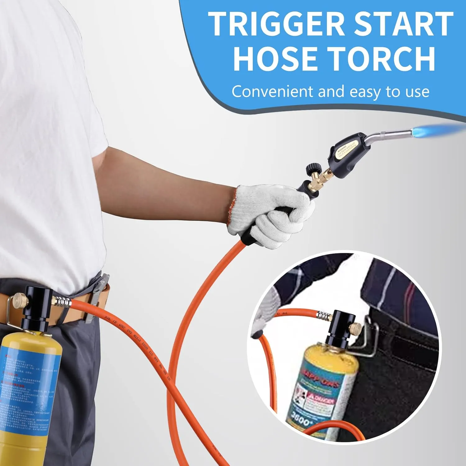 Propane Torch Hose Kit 3.6Ft, Mapp Map Gas Torch Kit Trigger Start, Adjustable Flame Knob Near Torch Head Stainless Steel, Soldering Torch for Gift-with Hook