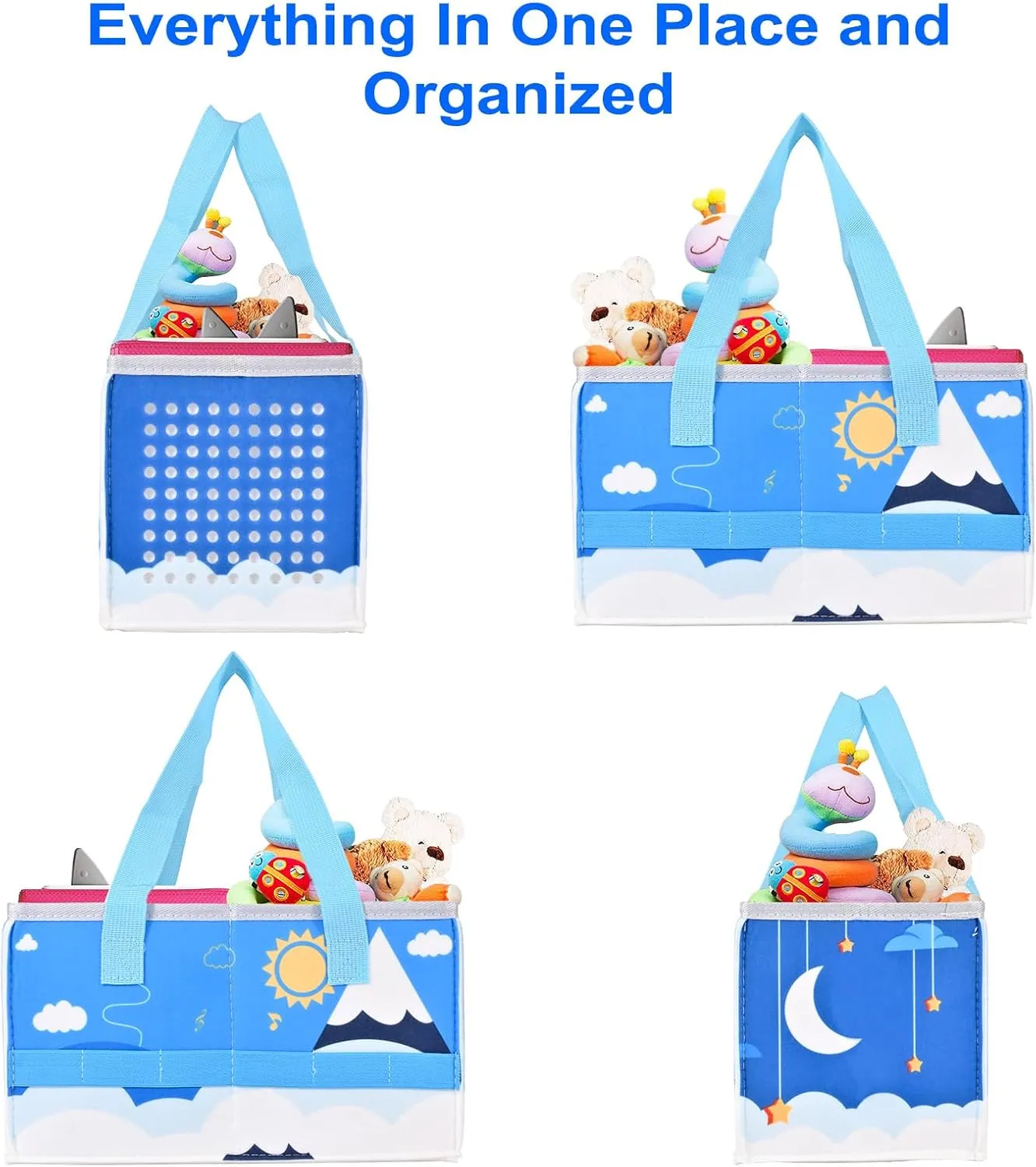 Protective Carry Case for Toniebox Starter Set, Upgraded Folding Case for Toniebox Accessories, Large Size Storages Travel Bag for Kids, Can Hold 30-40 Tonies Figures Characters (Blue White)