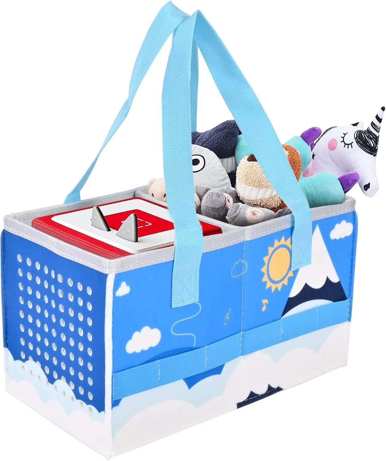 Protective Carry Case for Toniebox Starter Set, Upgraded Folding Case for Toniebox Accessories, Large Size Storages Travel Bag for Kids, Can Hold 30-40 Tonies Figures Characters (Blue White)