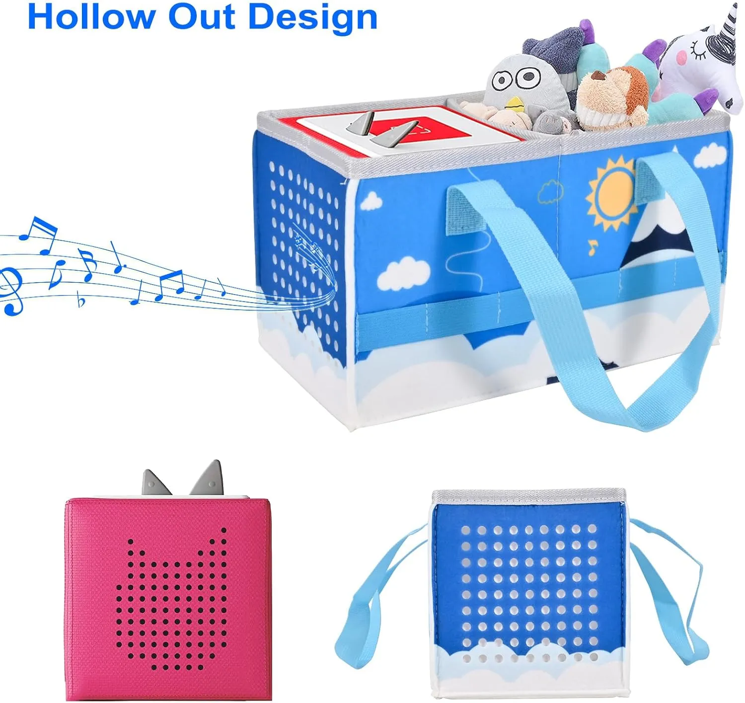Protective Carry Case for Toniebox Starter Set, Upgraded Folding Case for Toniebox Accessories, Large Size Storages Travel Bag for Kids, Can Hold 30-40 Tonies Figures Characters (Blue White)