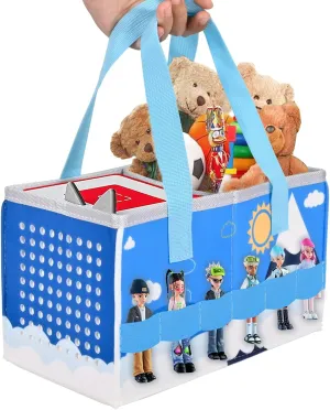 Protective Carry Case for Toniebox Starter Set, Upgraded Folding Case for Toniebox Accessories, Large Size Storages Travel Bag for Kids, Can Hold 30-40 Tonies Figures Characters (Blue White)