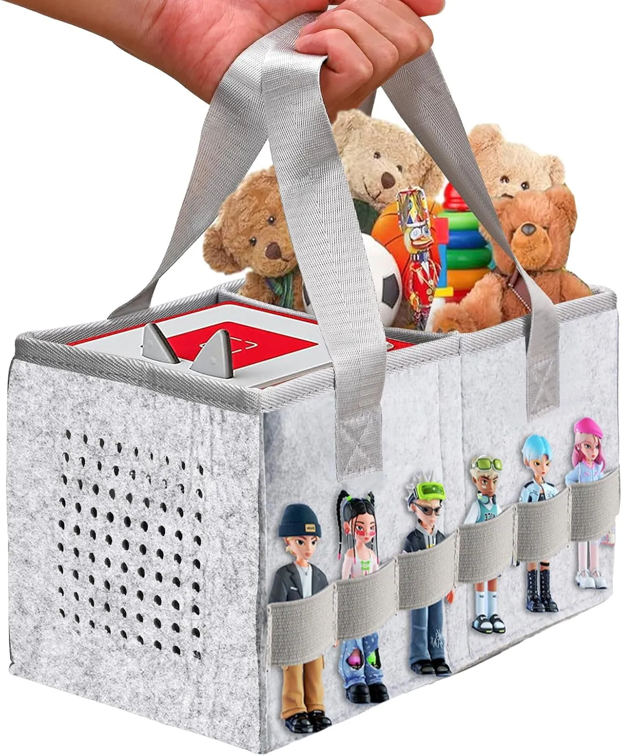 Protective Carry Case for Toniebox Starter Set, Upgraded Folding Case for Toniebox Accessories, Large Size Storages Travel Bag for Kids, Can Hold 30-40 Tonies Figures Characters (Grey)