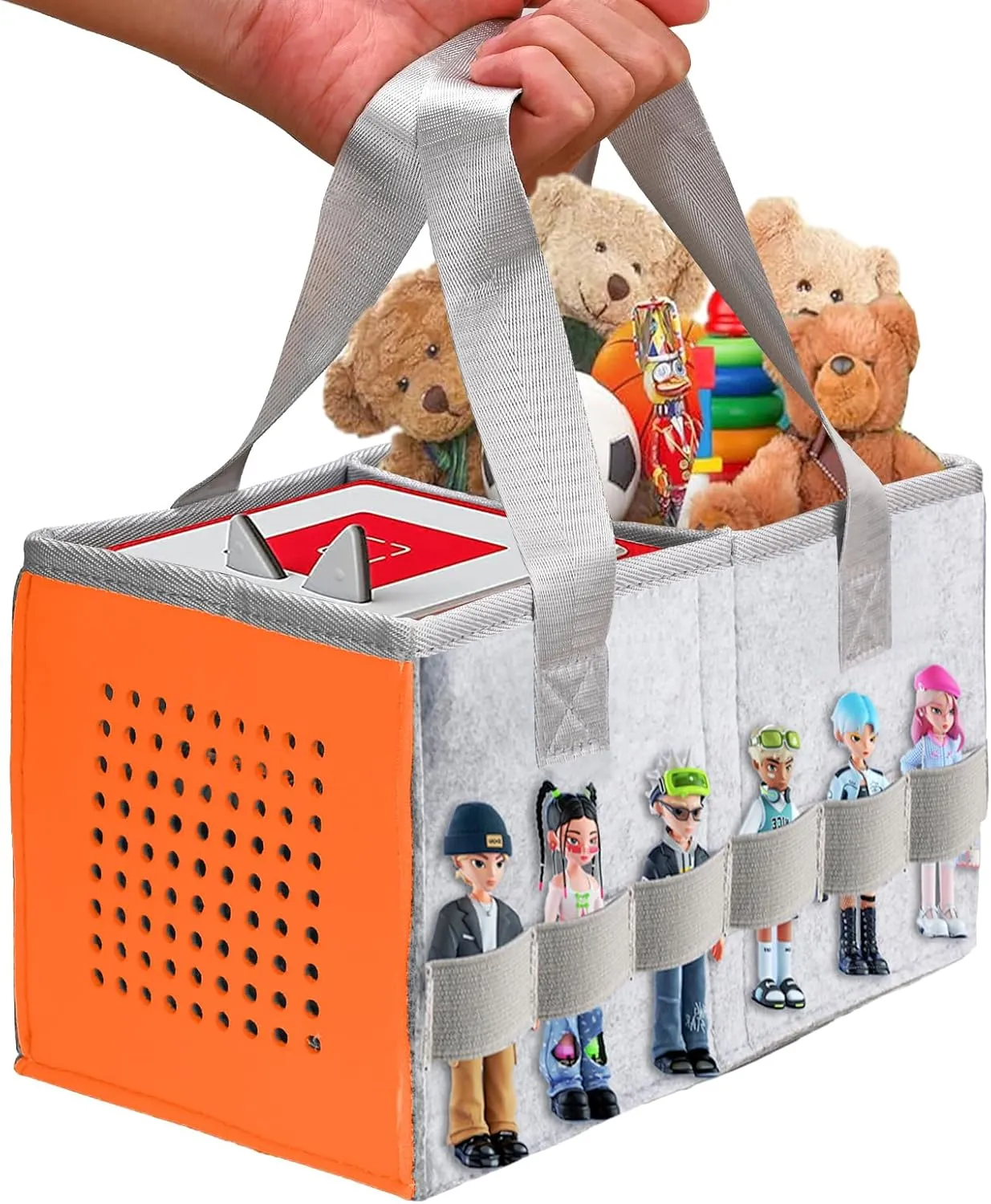 Protective Carry Case for Toniebox Starter Set, Upgraded Folding Case for Toniebox Accessories, Large Size Storages Travel Bag for Kids, Can Hold 30-40 Tonies Figures Characters (Orange)