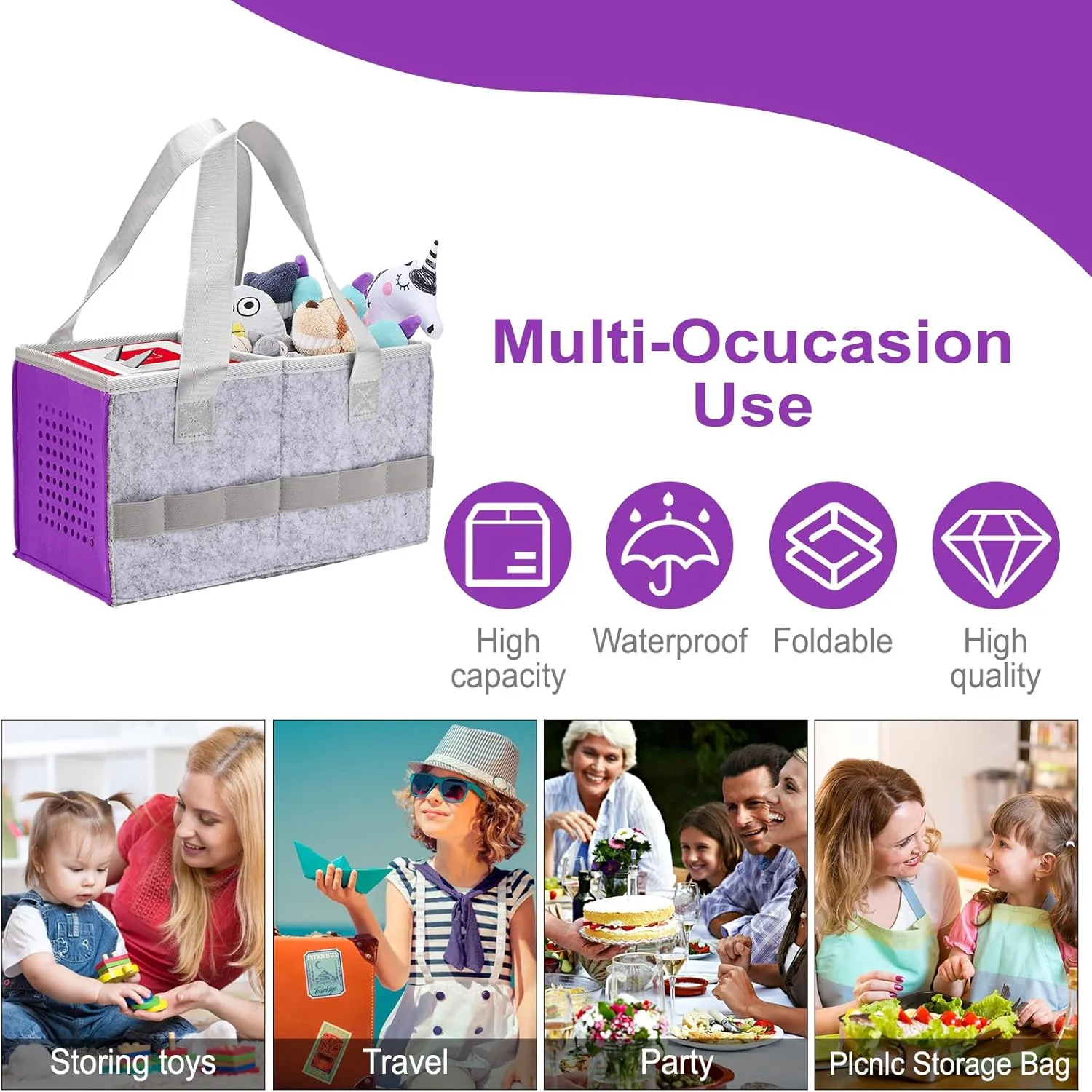 Protective Carry Case for Toniebox Starter Set, Upgraded Folding Case for Toniebox Accessories, Large Size Storages Travel Bag for Kids, Can Hold 30-40 Tonies Figures Characters (Purple)