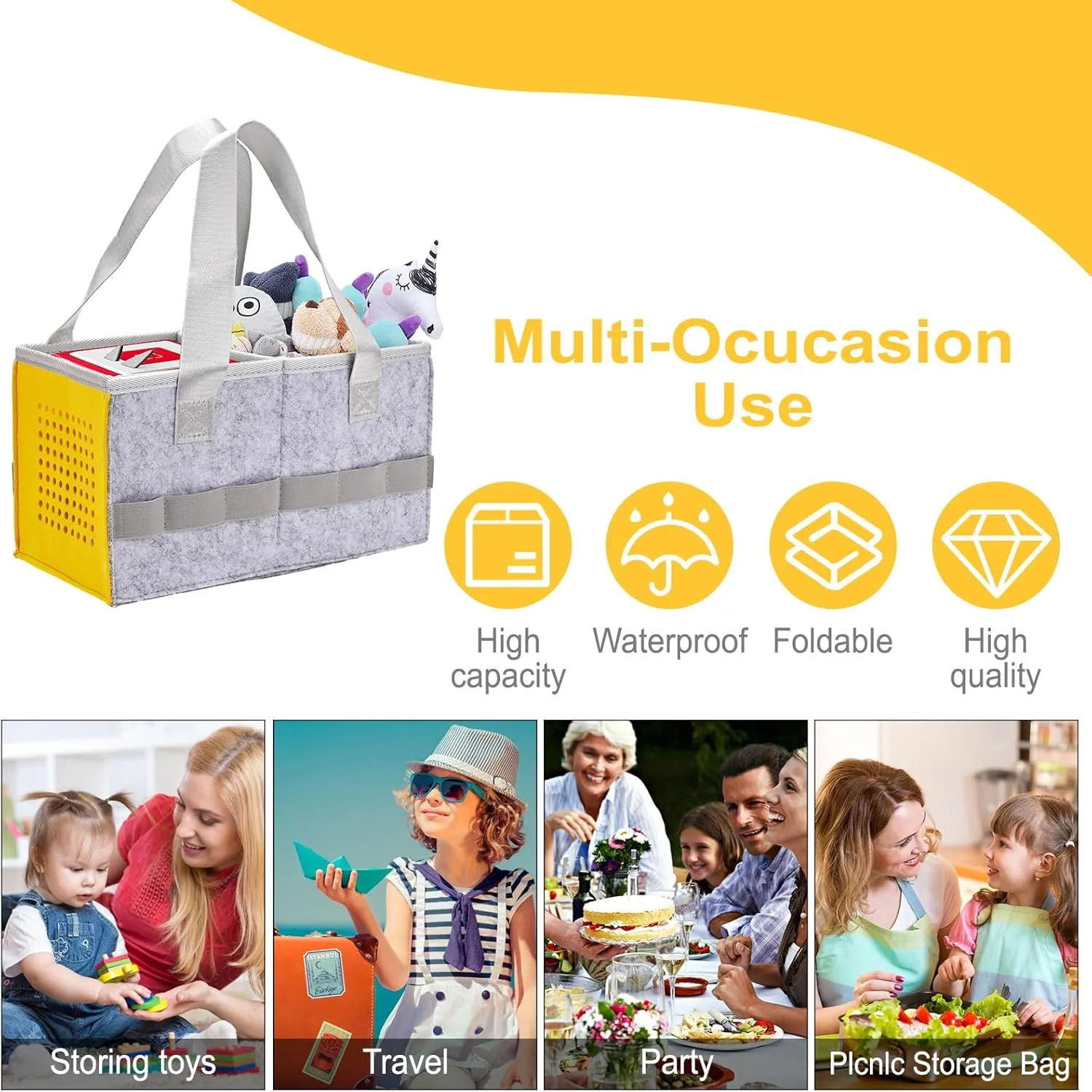Protective Carry Case for Toniebox Starter Set, Upgraded Folding Case for Toniebox Accessories, Large Size Storages Travel Bag for Kids, Can Hold 30-40 Tonies Figures Characters (Yellow)