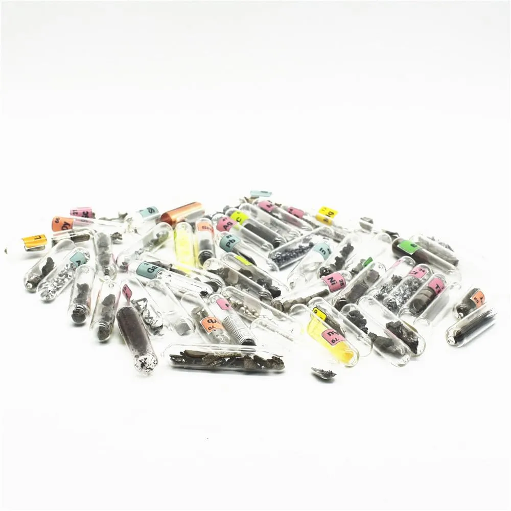 Pure Element Samples Kit for Periodic Table Collection Rare Earths Metals Vials Ampoule Combination Good as Gift for Students, Education, Business Gift, Display, DIYs (Average, 54 Sealed, 1)