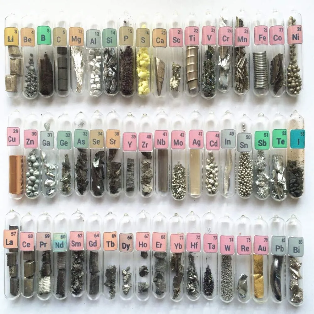 Pure Element Samples Kit for Periodic Table Collection Rare Earths Metals Vials Ampoule Combination Good as Gift for Students, Education, Business Gift, Display, DIYs (Average, 54 Sealed, 1)
