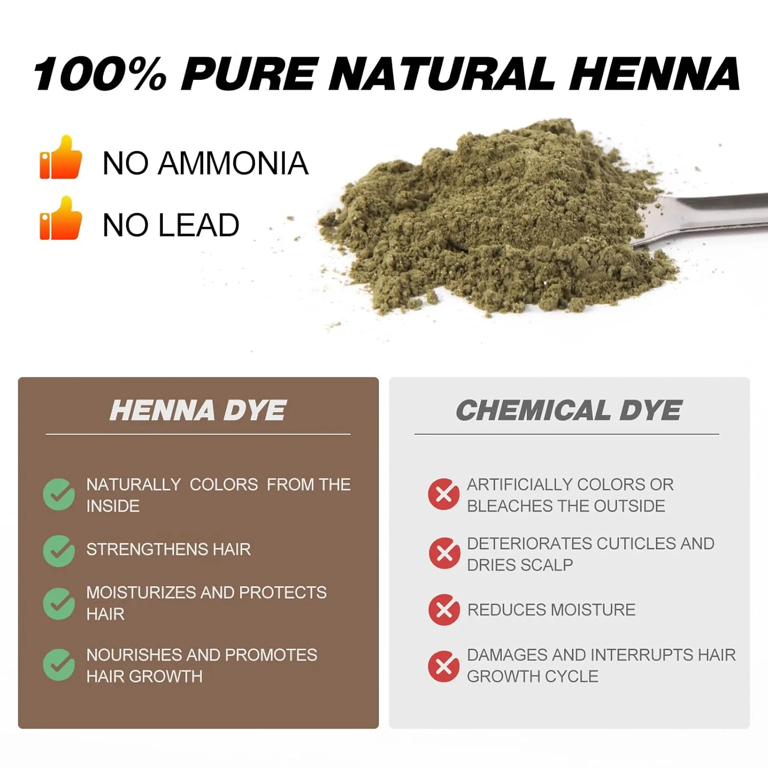Pure Natural Henna for Hair - Water and Smudge Proof, Professional At-Home and Salon Use, Easy Application (Brownish Red)