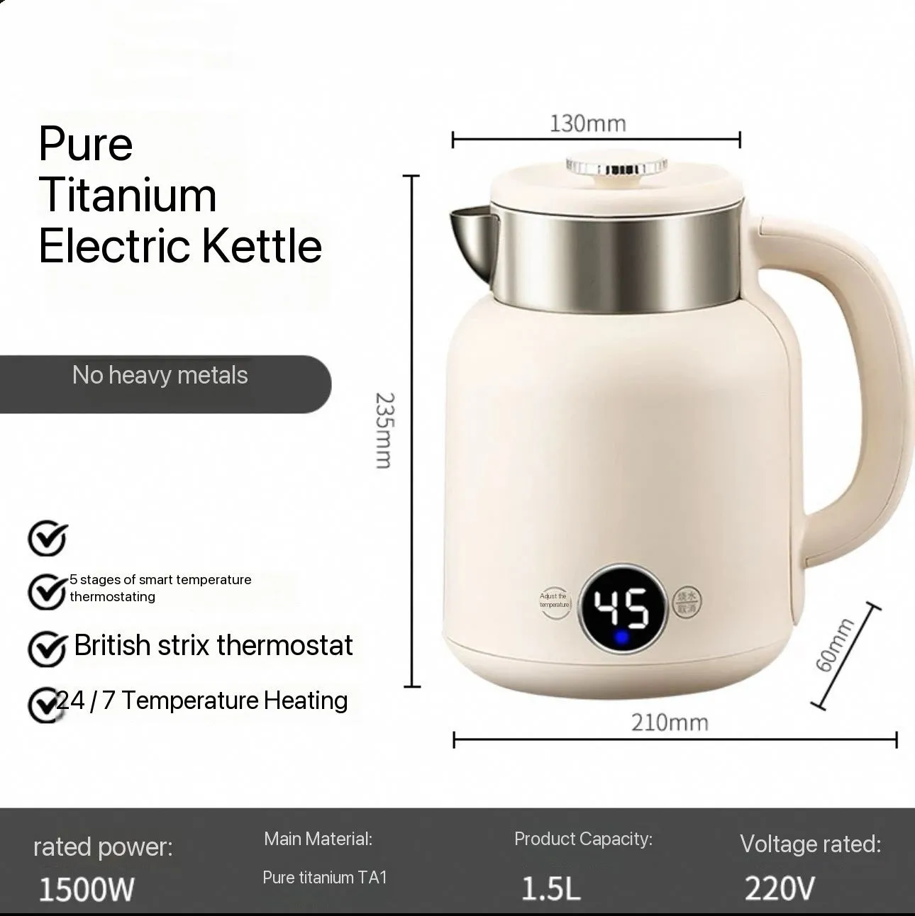 Pure Titanium Smart Electric Kettle