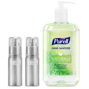 PURELL Advanced Hand Sanitizer Naturals   Refillable Aluminum Bottles, (2) 2 fl oz Travel-Size Bottles (Shipped Empty) and (1) 24 fl oz Refill (Pack of 1) – 3282-12KIT-EC